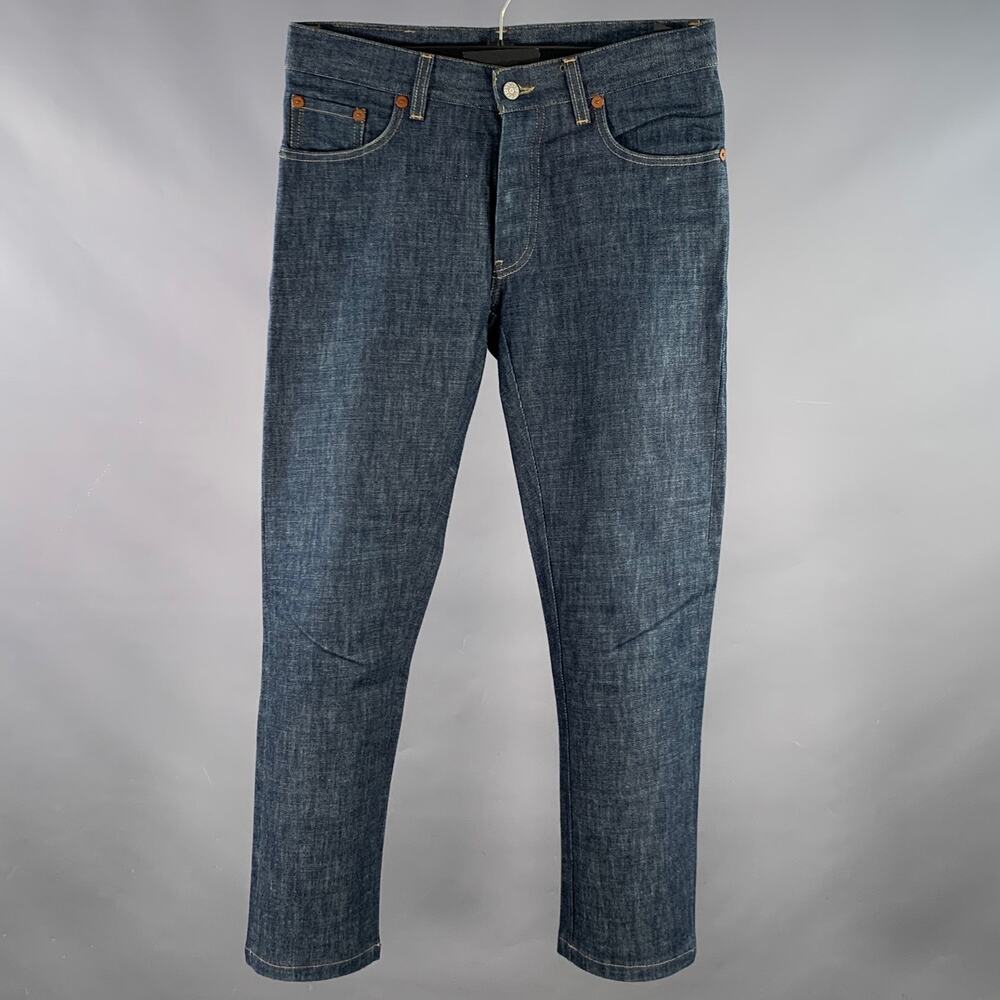 GUCCI Size 28 Blue Contrast Stitch Cotton Straight Button Fly Jeans
